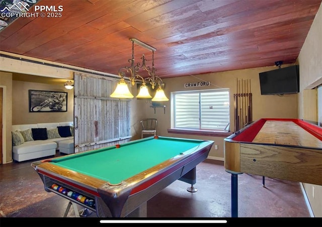 8723 Stony Creek Dr, Colorado Springs, CO 80924 - rec room with wooden ceiling, billiards, and concrete floors