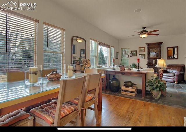 8723 Stony Creek Dr, Colorado Springs, CO 80924 - dining room featuring ceiling fan and wood finished floors