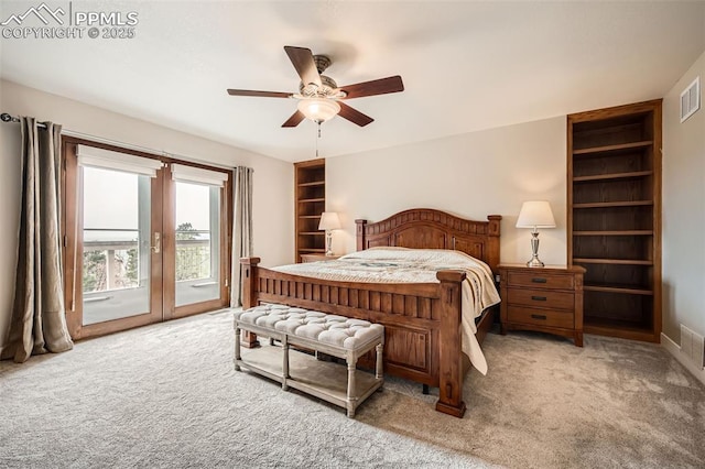 440 Scrub Oak Cir, Monument, CO 80132 - bedroom with access to exterior, light colored carpet, a ceiling fan, and baseboards