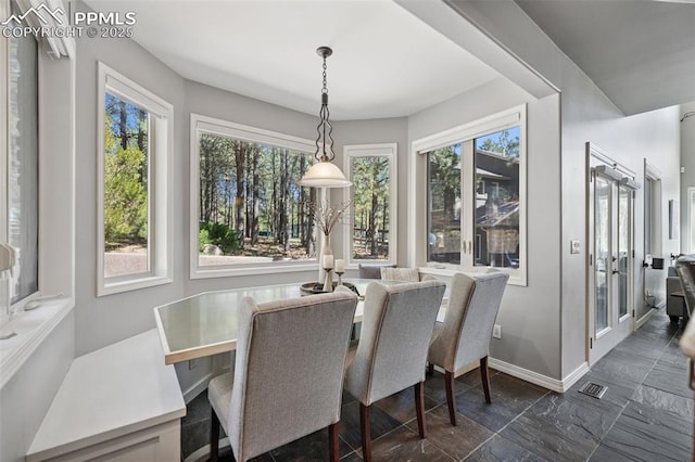 dining space featuring plenty of natural light, visible vents, and baseboards