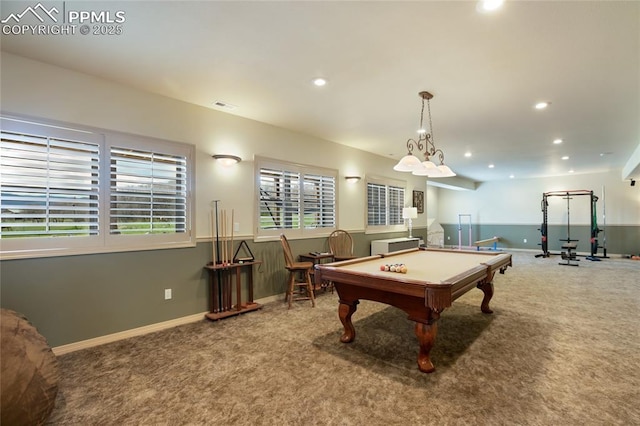 15090 Jessie Dr, Colorado Springs, CO 80921 - rec room with carpet flooring, billiards, recessed lighting, and baseboards