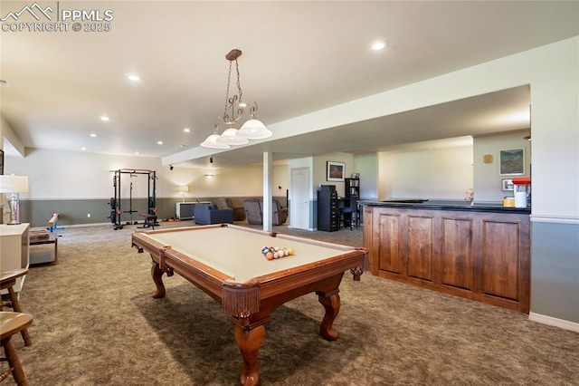 15090 Jessie Dr, Colorado Springs, CO 80921 - recreation room with carpet flooring, pool table, recessed lighting, and baseboards