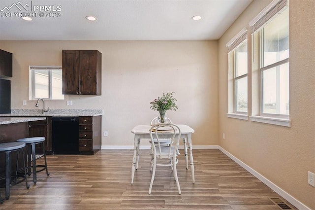 dining room with baseboards, light wood-style floors, and plenty of natural light