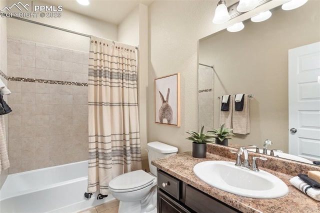 1185 Antrim Loop, Colorado Springs, CO 80910 - bathroom with toilet, vanity, shower / bath combination with curtain, and tile patterned flooring
