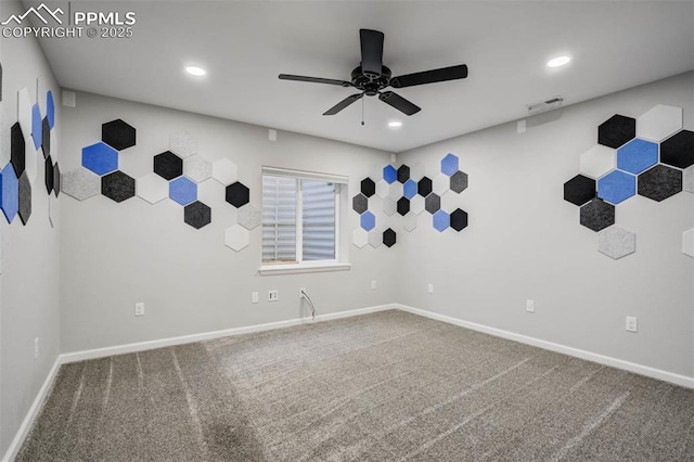 7935 Morning Dew Rd, Colorado Springs, CO 80908 - spare room featuring a ceiling fan, visible vents, carpet floors, recessed lighting, and baseboards