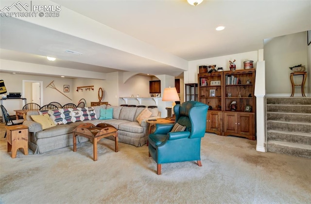 9825 Golf Crest Dr, Peyton, CO 80831 - living room featuring carpet and stairs