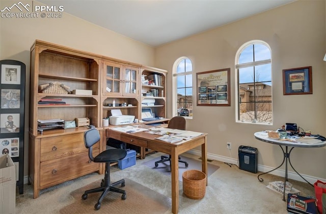 9825 Golf Crest Dr, Peyton, CO 80831 - home office featuring light carpet and baseboards