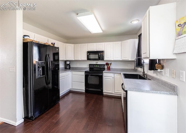 1536 Ancestra Dr, Fountain, CO 80817 - kitchen with a sink, black appliances, white cabinetry, and dark wood-style floors