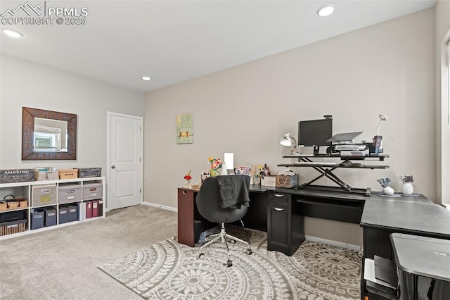 48 Mayflower Park Pl, Colorado Springs, CO 80905 - office area with light colored carpet, recessed lighting, and baseboards