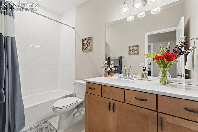 48 Mayflower Park Pl, Colorado Springs, CO 80905 - full bath with vanity, toilet, shower / bath combo with shower curtain, and tile patterned flooring