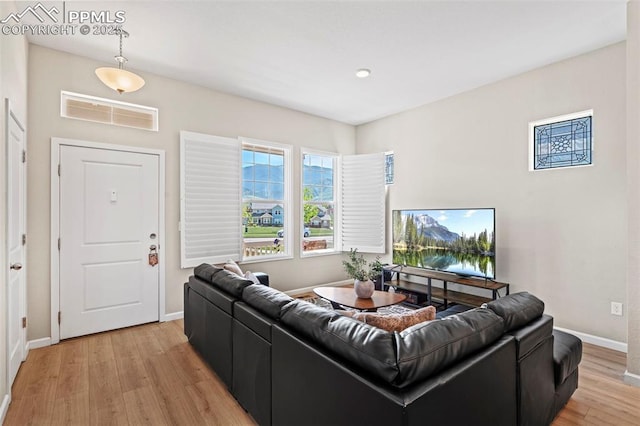 48 Mayflower Park Pl, Colorado Springs, CO 80905 - living room featuring light wood-type flooring and baseboards