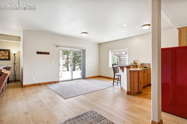 interior space with light wood-style flooring, baseboards, and recessed lighting