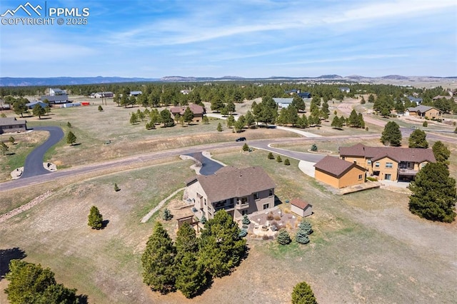 birds eye view of property with a mountain view