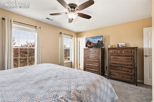 620 Jayton Dr, Colorado Springs, CO 80911 - bedroom with ceiling fan, visible vents, and carpet