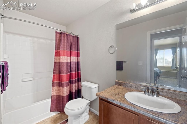 7256 Josh Byers Way, Fountain, CO 80817 - bathroom featuring toilet, vanity, and shower / bath combination with curtain