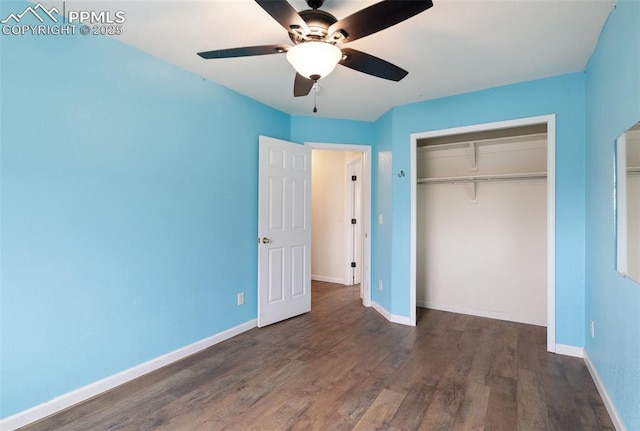 8246 Pinegate Dr, Colorado Springs, CO 80925 - unfurnished bedroom featuring wood finished floors, a closet, and a ceiling fan