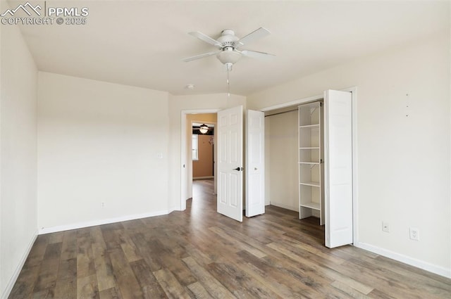 8246 Pinegate Dr, Colorado Springs, CO 80925 - unfurnished bedroom featuring wood finished floors, a closet, and ceiling fan