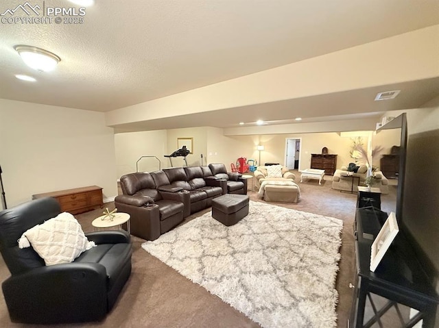 10088 Stonemont Dr, Peyton, CO 80831 - carpeted living area featuring a textured ceiling and visible vents