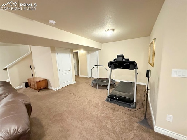10088 Stonemont Dr, Peyton, CO 80831 - exercise room with baseboards, carpet, and a textured ceiling