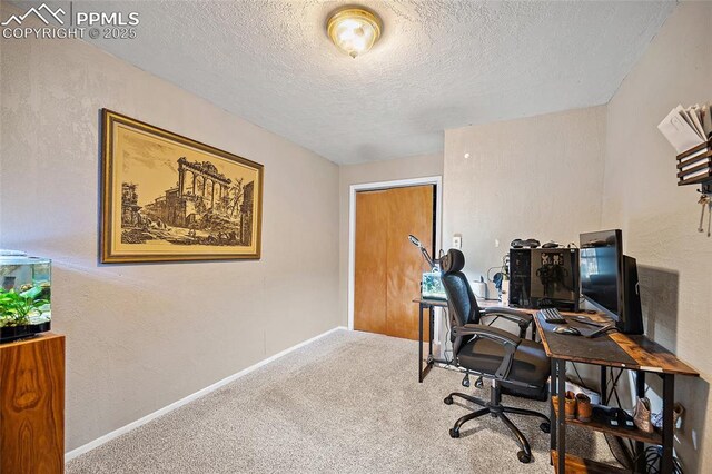 1903 W Colorado Ave, Colorado Springs, CO 80904 - home office featuring carpet, a textured ceiling, baseboards, and a textured wall