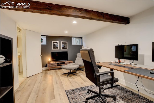 1866 S Pennsylvania St, Denver, CO 80210 - office space featuring wood finished floors, beamed ceiling, and recessed lighting
