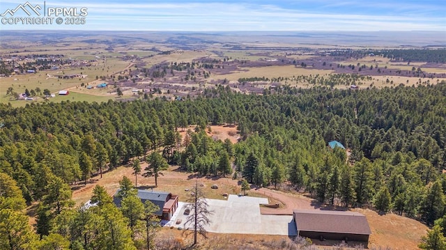birds eye view of property with a forest view