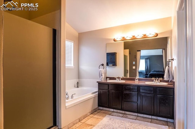 full bath featuring a garden tub, a healthy amount of sunlight, and a sink
