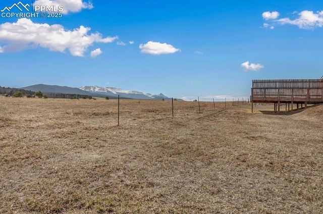 view of yard with a rural view and a mountain view