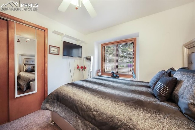 bedroom featuring carpet and ceiling fan