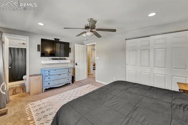 6465 Pawnee Cir, Colorado Springs, CO 80915 - bedroom featuring light colored carpet, recessed lighting, baseboards, and a closet