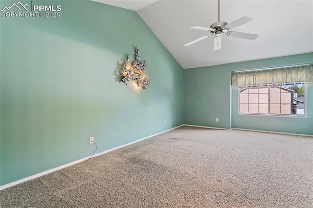 6675 Cabin Creek Dr, Colorado Springs, CO 80923 - carpeted empty room with lofted ceiling, a ceiling fan, and baseboards