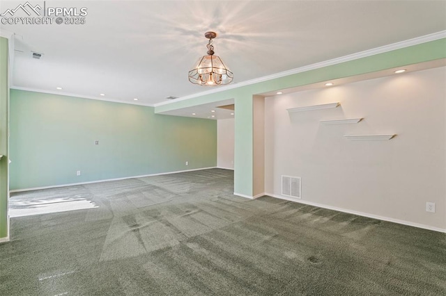 6675 Cabin Creek Dr, Colorado Springs, CO 80923 - spare room with carpet flooring, crown molding, a chandelier, baseboards, and recessed lighting
