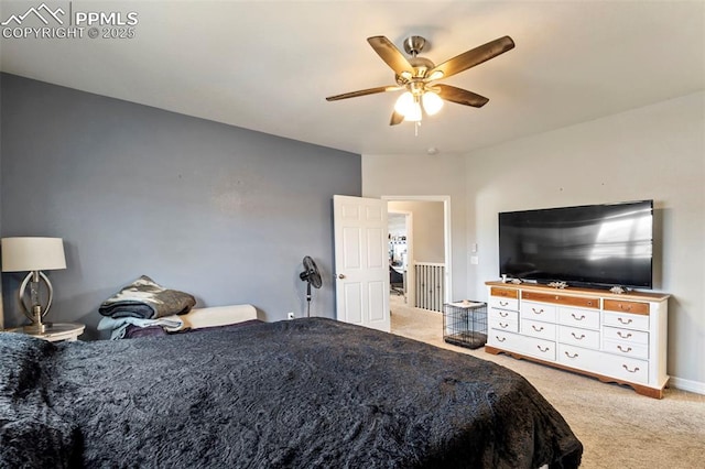 bedroom featuring carpet floors and ceiling fan