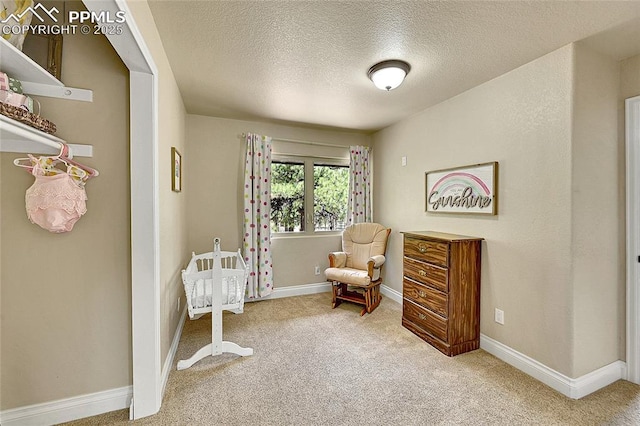 17350 Goshawk Rd, Colorado Springs, CO 80908 - sitting room with baseboards, carpet, and a textured ceiling