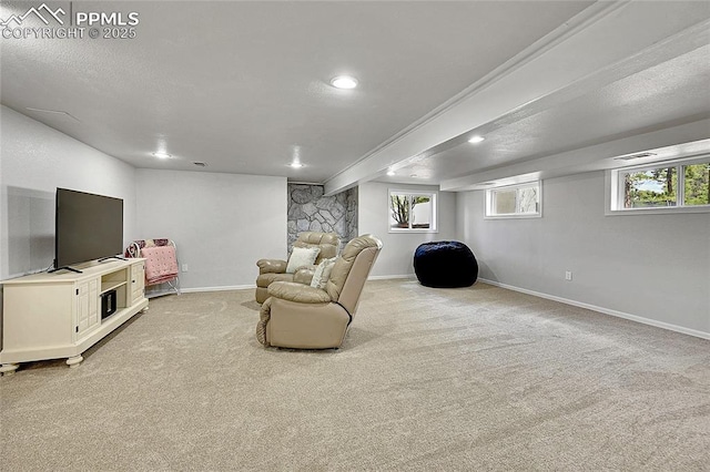 17350 Goshawk Rd, Colorado Springs, CO 80908 - carpeted living room with baseboards, recessed lighting, and a wealth of natural light