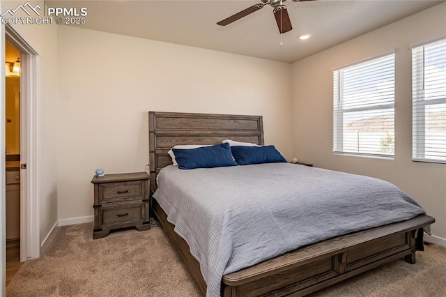 8162 Grey Bark Way, Colorado Springs, CO 80908 - bedroom featuring light carpet, baseboards, a ceiling fan, and recessed lighting