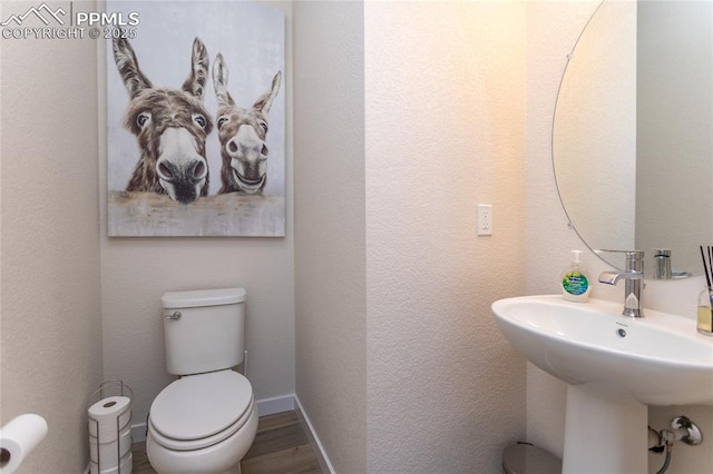 8162 Grey Bark Way, Colorado Springs, CO 80908 - half bath with toilet, wood finished floors, baseboards, and a sink
