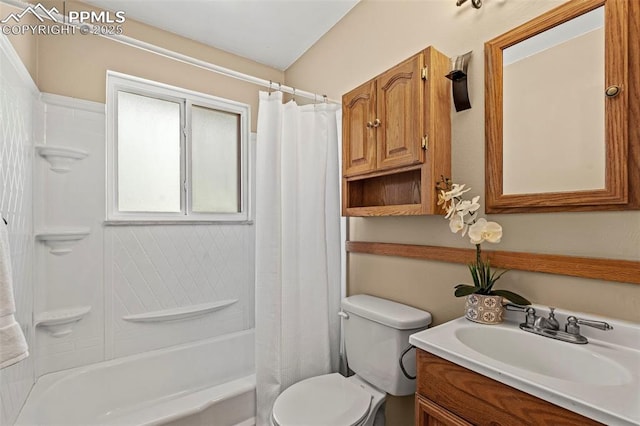 930 Bowser Dr, Colorado Springs, CO 80909 - bathroom with vanity, shower / bath combo with shower curtain, and toilet