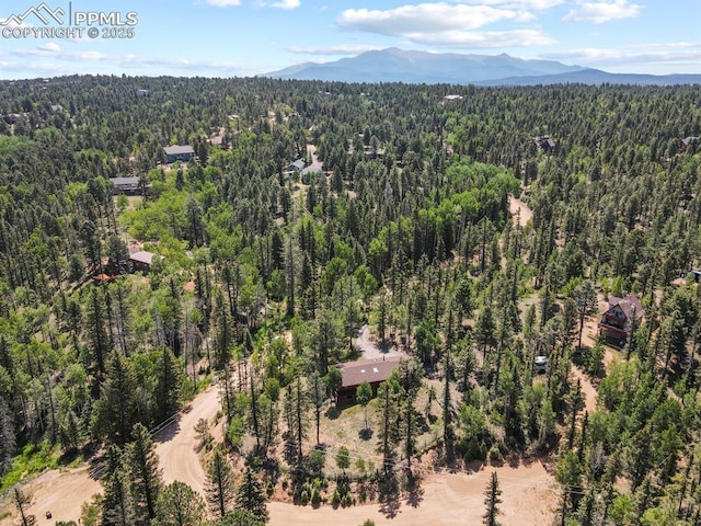 bird's eye view with a mountain view and a forest view
