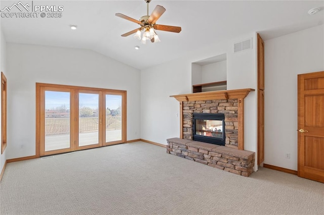 18 Redondo Ln, Pueblo, CO 81005 - unfurnished living room with visible vents, baseboards, vaulted ceiling, and carpet