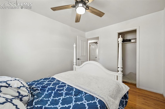219 Fairfax St, Colorado Springs, CO 80911 - bedroom featuring baseboards, a ceiling fan, and wood finished floors