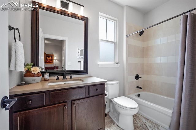 4225 New Santa Fe Trl, Colorado Springs, CO 80924 - bathroom featuring toilet, vanity, and shower / bathtub combination with curtain