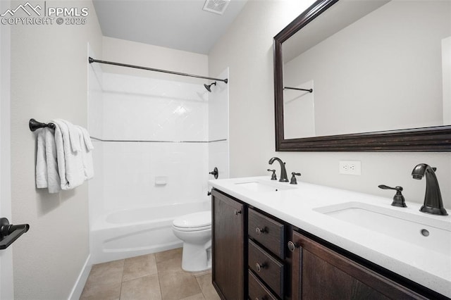 4225 New Santa Fe Trl, Colorado Springs, CO 80924 - full bathroom featuring double vanity, toilet, shower / bathtub combination, baseboards, and tile patterned flooring