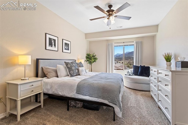 1530 Little Bear Creek Pt Unit 302, Colorado Springs, CO 80904 - bedroom featuring visible vents, carpet flooring, and ceiling fan