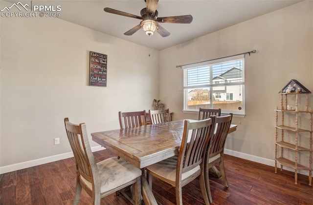 10585 Abrams Dr, Colorado Springs, CO 80925 - dining room with baseboards, a ceiling fan, and wood finished floors