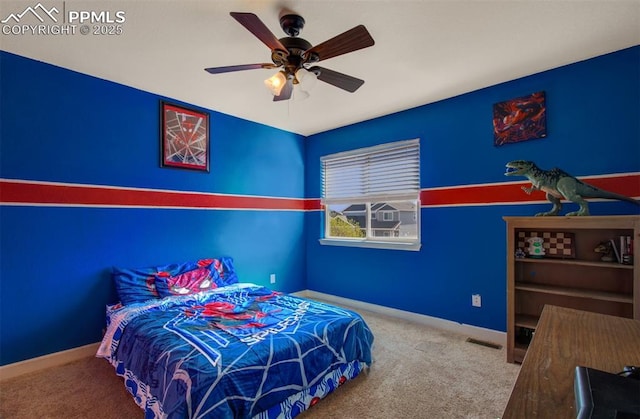 10585 Abrams Dr, Colorado Springs, CO 80925 - carpeted bedroom with visible vents, baseboards, and a ceiling fan