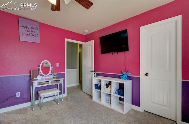 10585 Abrams Dr, Colorado Springs, CO 80925 - playroom with baseboards, a ceiling fan, and carpet flooring