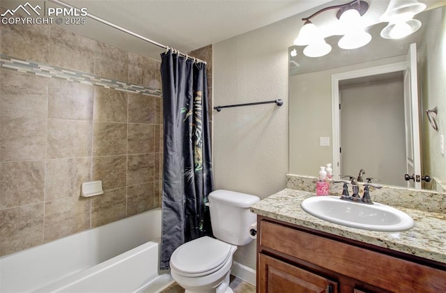 10585 Abrams Dr, Colorado Springs, CO 80925 - bathroom with toilet, shower / tub combo, and vanity