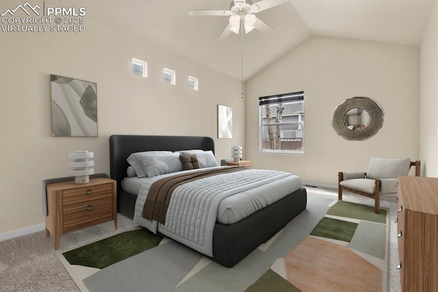 147 Celestine St, Colorado Springs, CO 80905 - carpeted bedroom featuring lofted ceiling, baseboards, visible vents, and multiple windows