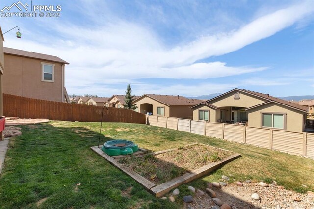 view of yard featuring a fenced backyard and a garden